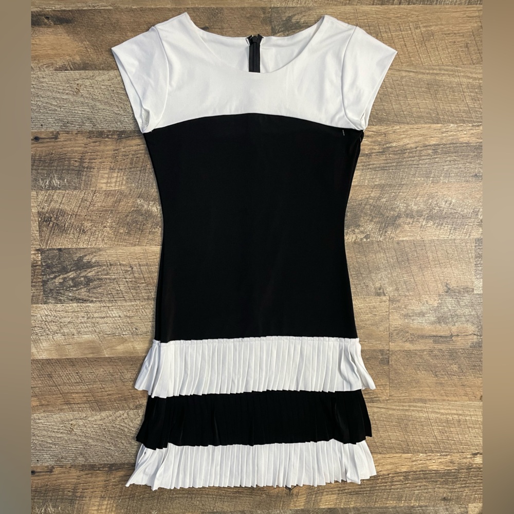 Black and White Drop Waist Dress w/ Pleats